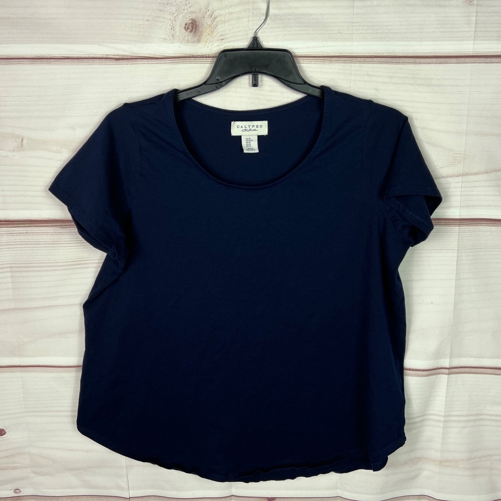 Calypso St Barth Top Womens 1X Blue Short Sleeve T-Shirt Organic Cotton Solid